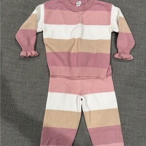 SHEIN Pink White Tan Striped Kids Pajama Set